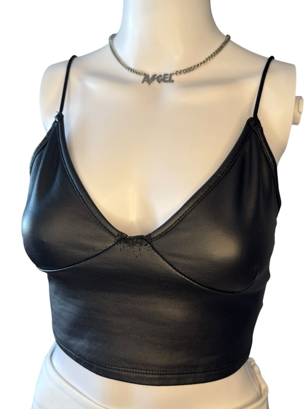 SHEIN Faux Leather Crop Top Cami Black XS